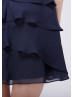 Cap Sleeves Navy Blue Lace Chiffon Flounced Prom Dress